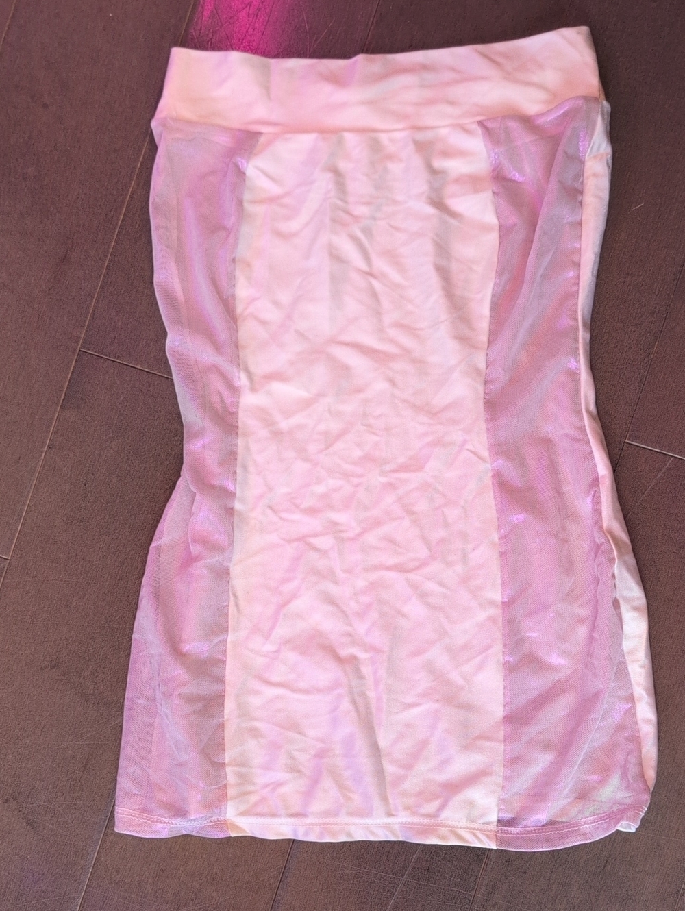 PLAYBOY Strapless White & Pink Mesh Panel Strapless Dress